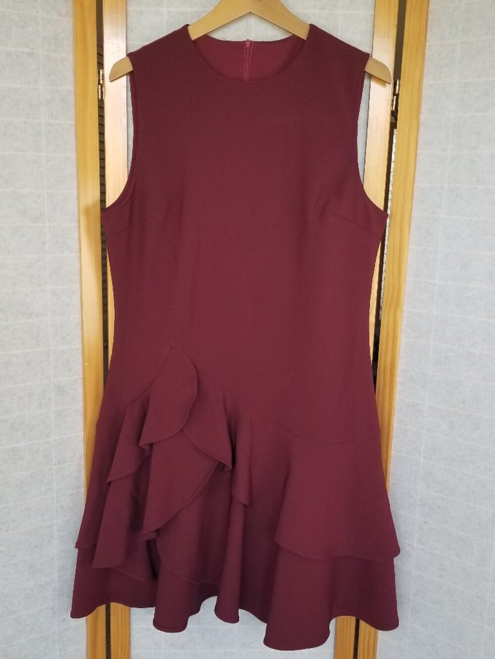Commense Ruffle Hem Sleeveless Mini Dress Burgundy XL Cocktail Holiday Party